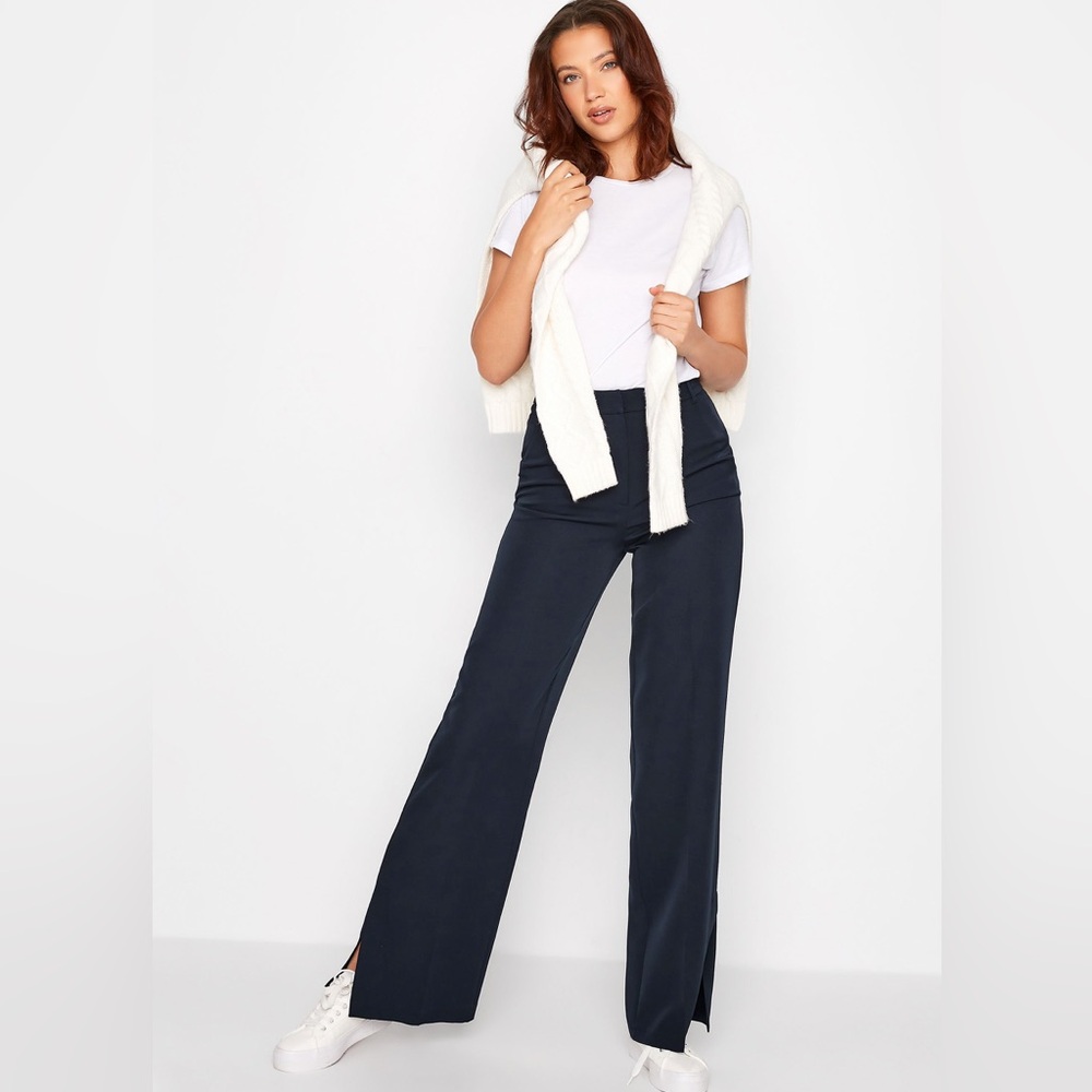Long tall sally navy split hem wide leg trousers